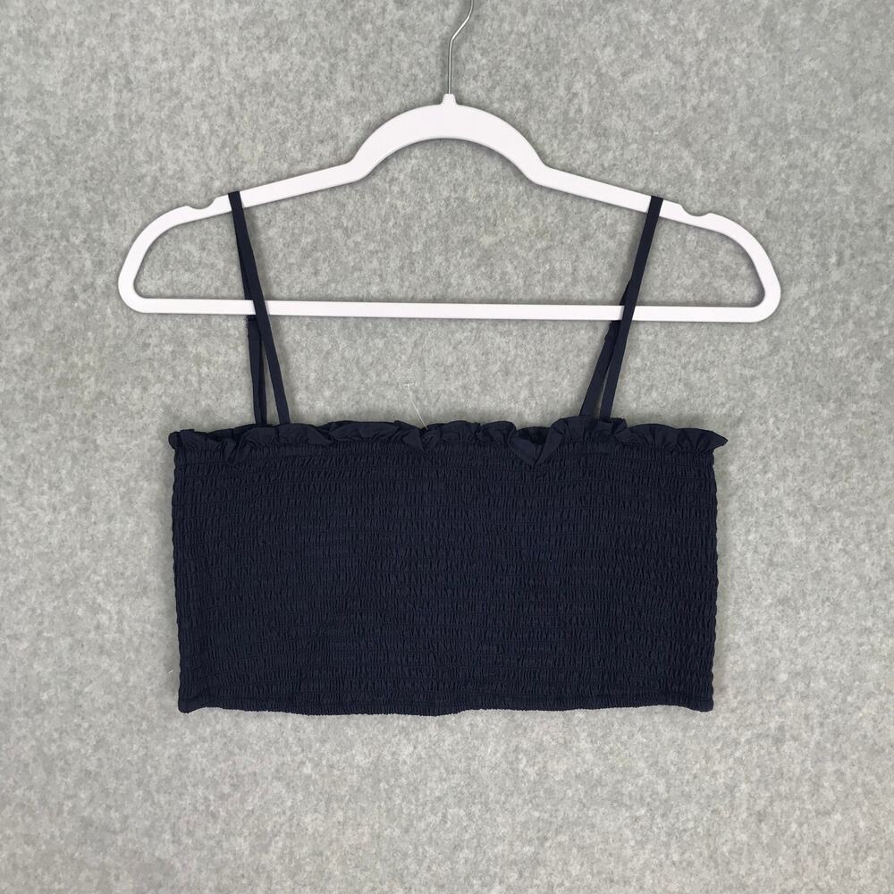 O.P.T Crop Top Womens Medium Navy Tube Ruffle Coconut Coastal Western Cowgirl